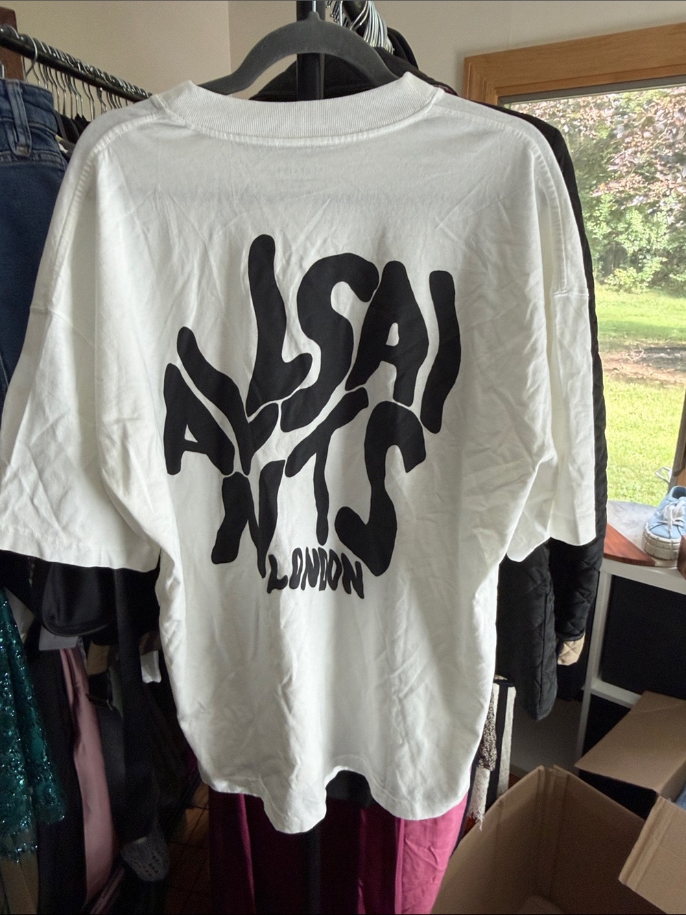 AllSaints White T-Shirt with Black Chest Logo - Picture 6 of 6